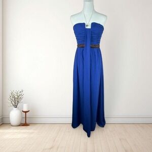 Y2K royal blue strapless chiffon maxi dress fairy prom formal goddess